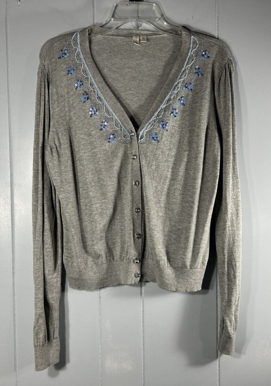 Madison sequin embellished Cardigan Sweater Size Large with rhinestone buttons